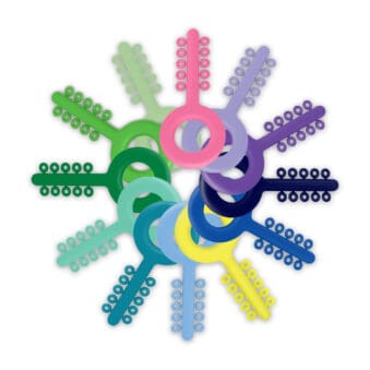 Key-Ties™ elastomeric ligature sticks in assorted colors, 10 ties per stick